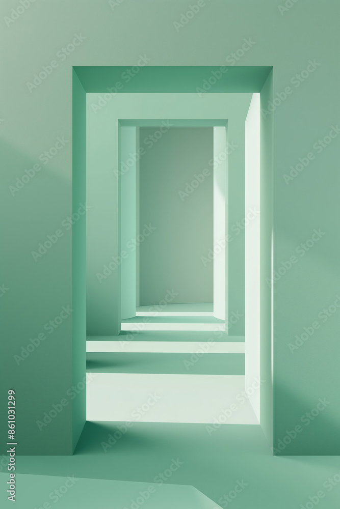 Poster minimalist green architectural design creating a series of empty doorways