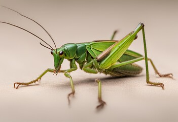 Fototapeta premium Barbitistes serricauda, Saw-tailed Bush Cricket isolated on white background. Detailed insect photography for entomology studies or educational purposes. Explore its unique anatomy and behavior.