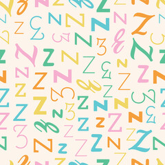 Letter Z Alphabet seamless pattern playful decorative repeat backdrop background colorful decoration wrapping paper initial baby