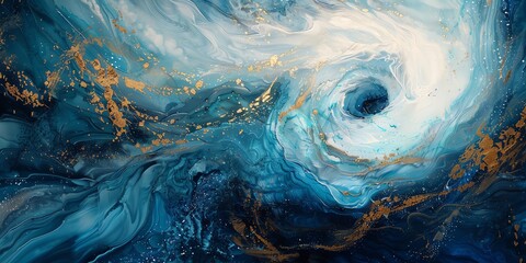 Elegant Marbled Blue and Gold Waves - Abstract ocean waves with luxurious gold accents