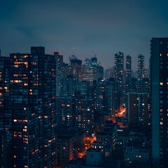 Fototapeta premium Illuminated Cityscape at Nightfall Urban Solitude in a Darkened Metropolis
