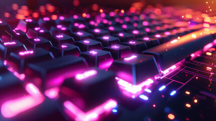 RGB Mechanical Keyboard with Neon Backlighting During Gaming Session