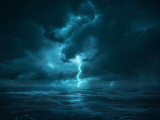 Dramatic Lightning Bolt Illuminating Stormy Night Sky Showcasing Raw Power of Nature