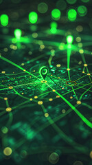 Futuristic GPS Map with Glowing Green Markers and Network Connections