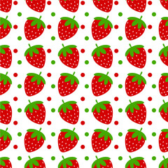 seamless pattern with red strawberries and dots