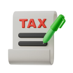 tax writing, auditing and filing financial document report of taxation with paper and pen finance accounting theme isolated 3d icon illustration element