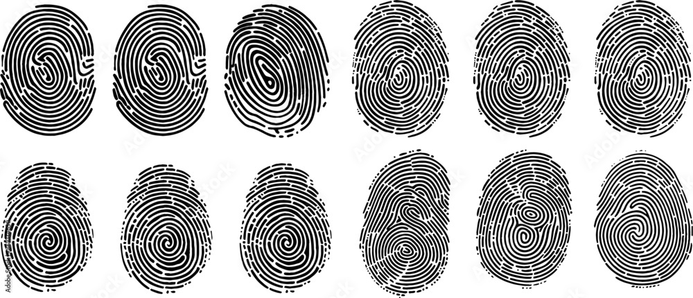Poster fingerprint vector set. identity biometric system. security id verification human. vector fingerprin