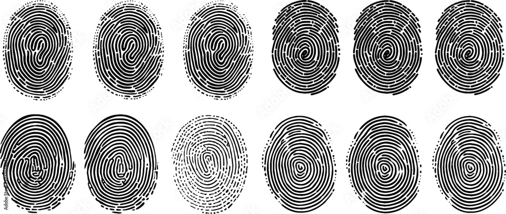 Poster fingerprint vector set. identity biometric system. security id verification human. vector fingerprin