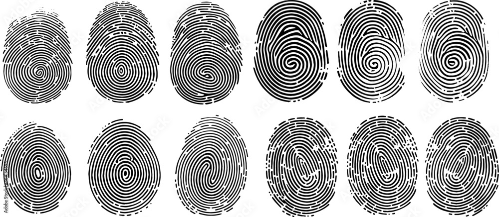 Poster fingerprint vector set. identity biometric system. security id verification human. vector fingerprin
