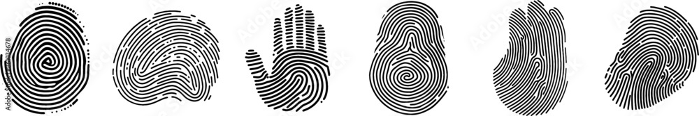 Poster fingerprint vector set. identity biometric system. security id verification human. vector fingerprin