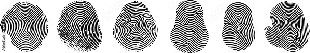 Poster fingerprint vector set. identity biometric system. security id verification human. vector fingerprin