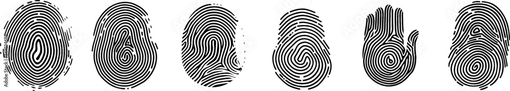 Poster fingerprint vector set. identity biometric system. security id verification human. vector fingerprin