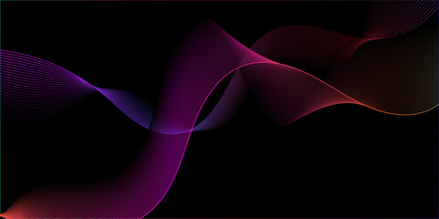 Vector minimal technology diagonal blend pink line dynamic frequency flow futuristic smooth digital line creative wave pattern background. abstract swoosh speed wave line modern stream black backdrop.