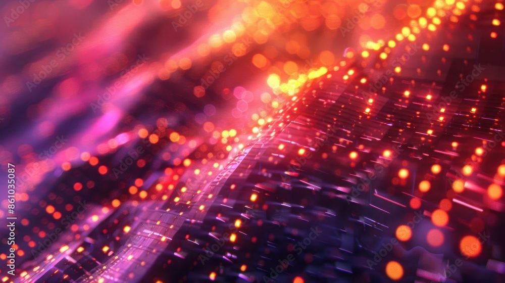 Poster abstract digital artwork featuring vibrant light patterns and bokeh effects, creating a dynamic and 