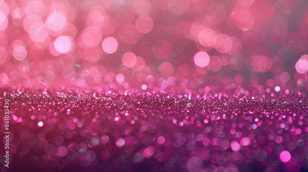 Poster a dazzling image of pink glitter spread across a surface, with a sparkling bokeh background creating