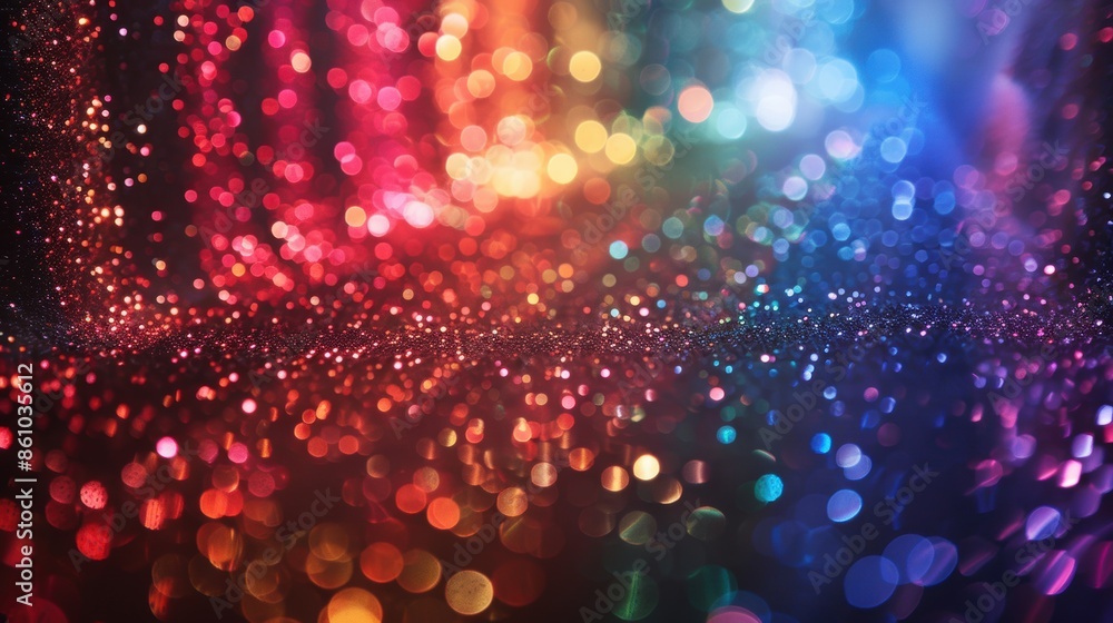 Poster a mesmerizing display of rainbow bokeh lights and glitter creating a vibrant and magical backdrop, e
