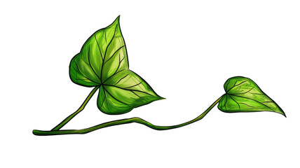 Illustration of a green leafy vine with detailed texture on a transparent background, perfect for nature-themed designs and projects.