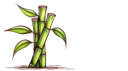 Naklejka premium Hand-drawn illustration of vibrant green bamboo stalks with leaves on a white background, perfect for nature-themed projects and designs.