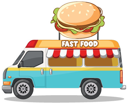 Bright food truck with a burger sign