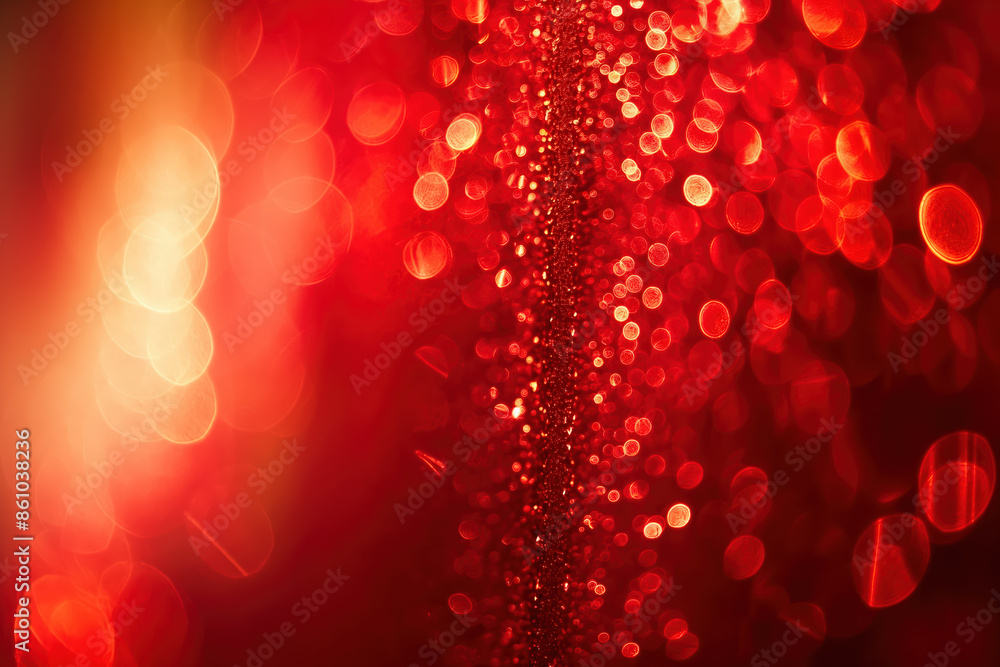 Poster red glitter texture forming bokeh effect on blurred background