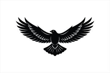 a majestic linocut eagle soaring through the sky. silhouette black vector art illustration