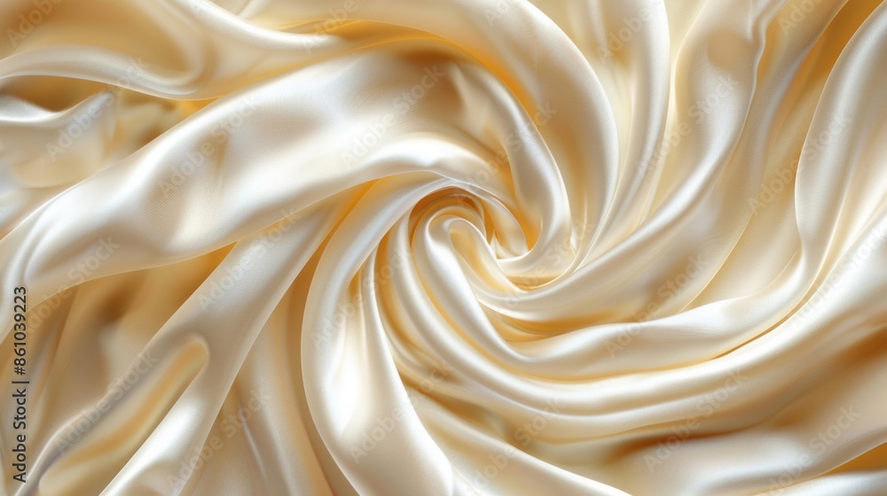 Poster Luxurious cream satin fabric in a swirling pattern, creating a rich and elegant texture with soft highlights.