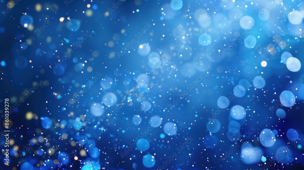 Poster abstract background featuring blue bokeh lights, creating a serene and festive atmosphere with soft 