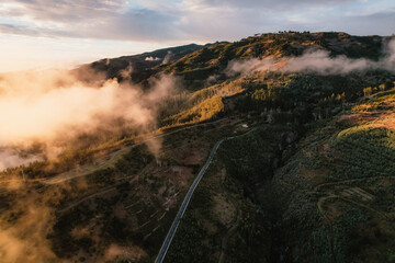Sunset on the island of Madeira nature landscape in Portugal with a view of the main city of Funchal