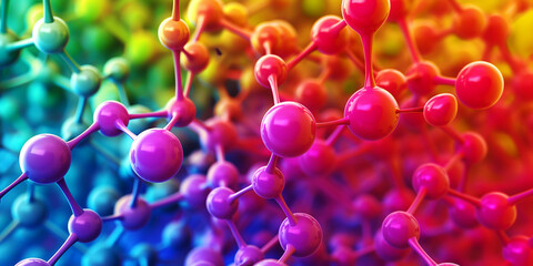 Chemical structural patterns 3d in different colours. AI generative.