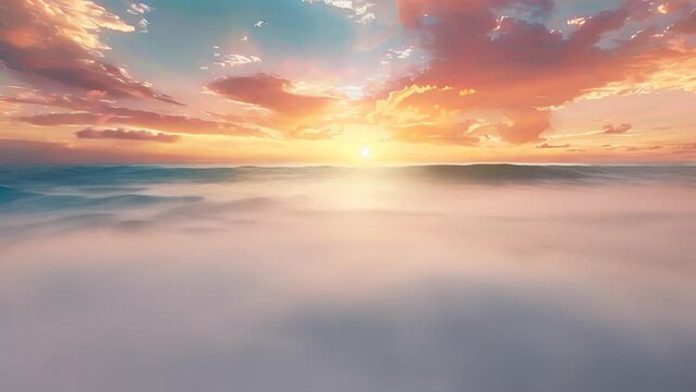 Serene sunset beachscape with gentle waves and vibrant skies