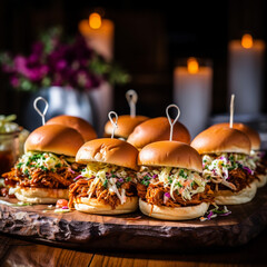 BBQ Pulled Chicken Sliders with Coleslaw on Toasted Brioche Buns