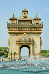 ラオスの首都ヴィエンチャンにあるパトゥーサイの美しい風景Beautiful scenery of Patuxai in Vientiane, the capital of Laos