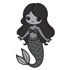 Mermaid silhouette. Black and white mermaid silhouette. Fairy Tale Icon. Mermaid Vector illustration.
