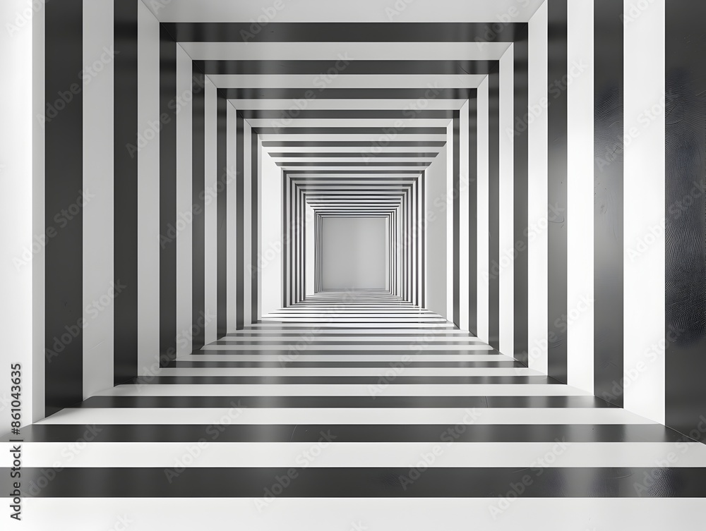 Poster a modern and stylish abstract black and white striped frame with a geometric pattern and a tunnel li