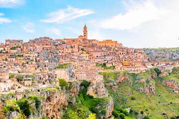 Naklejka premium View of the ancient town of Matera, Sassi di Matera in Basilicata, southern Italy
