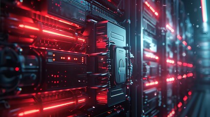 Obraz premium wallpaper of database data center security room networking , technology, computer, light, concept, digital, design, data, business, internet, space, information, network, illustration networking