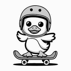 silhouette duckling vector illustration playing skateboard