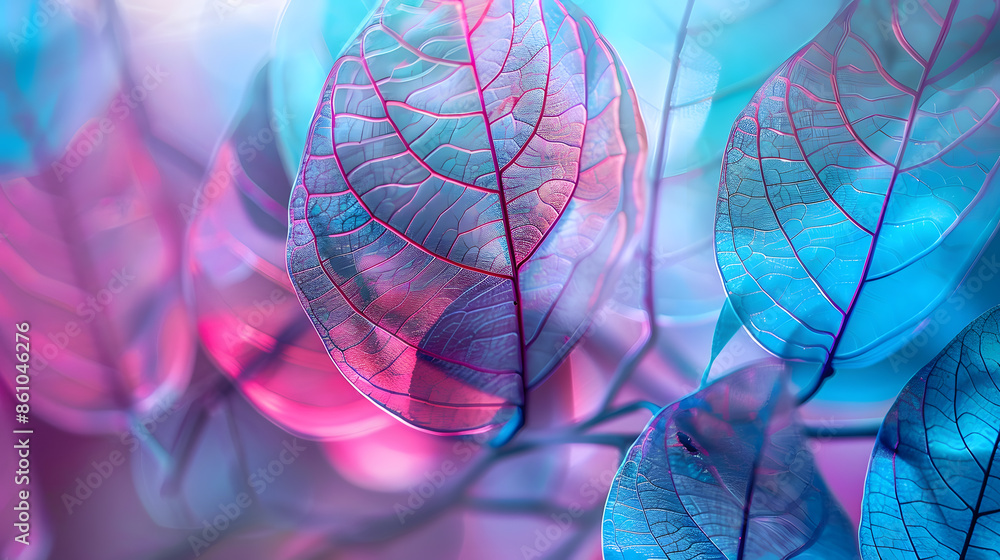 Poster macro leaves background texture blue turquoise pink color transparent skeleton leaves bright express