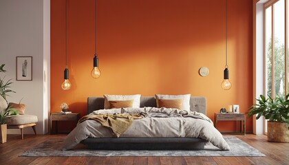 interior of contemporary room with comfortable bed