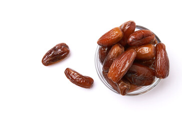 Dried dates fruits in glass bowl