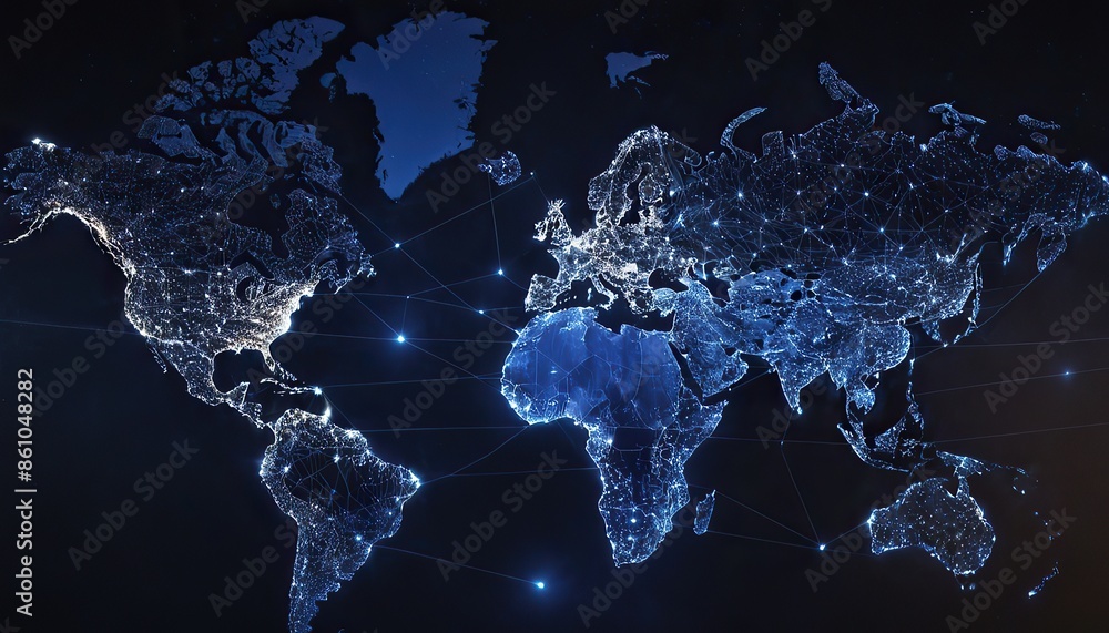 Wall mural global density map in slack blue tone for technology concepts and network coverage