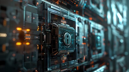 Obraz premium wallpaper of database data center security room networking , technology, computer, light, concept, digital, design, data, business, internet, space, information, network, illustration networking