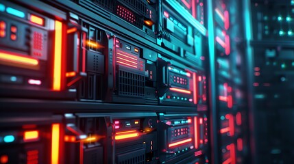 Fototapeta premium wallpaper of database data center security room networking , technology, computer, light, concept, digital, design, data, business, internet, space, information, network, illustration networking