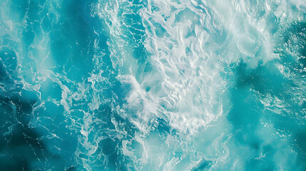 Obraz premium From above aerial view of turquoise ocean water with splashes and foam for abstract natural background and texture : Generative AI
