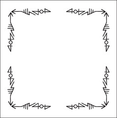 Elegant black and white ornamental frame with Viking runes, decorative border, corners for greeting cards, banners, business cards, invitations, menus. Isolated vector illustration.	