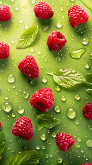 Juicy bright red ripe raspberries with drops of water. Neural network AI generated art