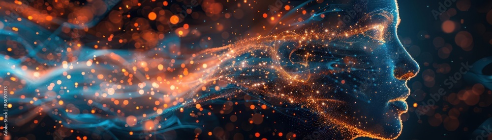 Aufkleber abstract digital representation of human face with glowing particles, symbolizing artificial intelli