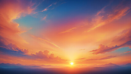 Fototapeta premium Fantasy vibrant gradient panoramic sunset sky cloud and sun