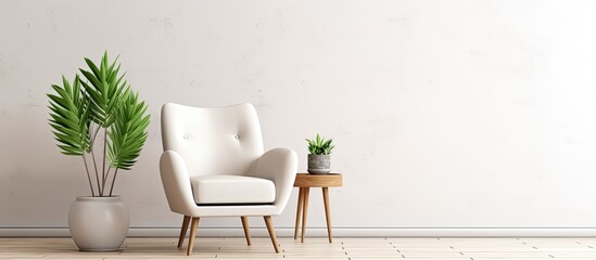 A cozy living room with a mint color theme, featuring a comfortable armchair and sofa, providing a welcoming ambiance for relaxation, ideal for a copy space image.