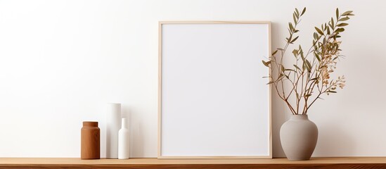 A chic room setup featuring a cozy armchair, a green plant, and a white wall as background, creating an ideal setting for adding text with a copy space image.